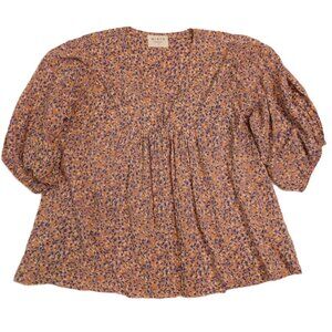 Mirth Belem Top | Peasant | V-neck | 3/4 Length puff Sleeves | Coastal | EUC | M